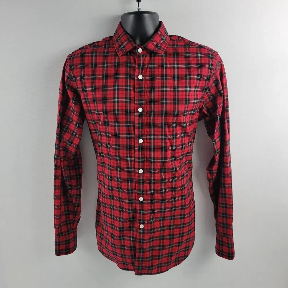 J.Crew Ludlow 120's 2 play dress shirt‎ button down men red plaid M 2330